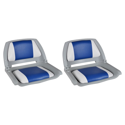 Boat Seats 2 pcs Foldable Backrest Blue-white Pillow 41x51x48cm