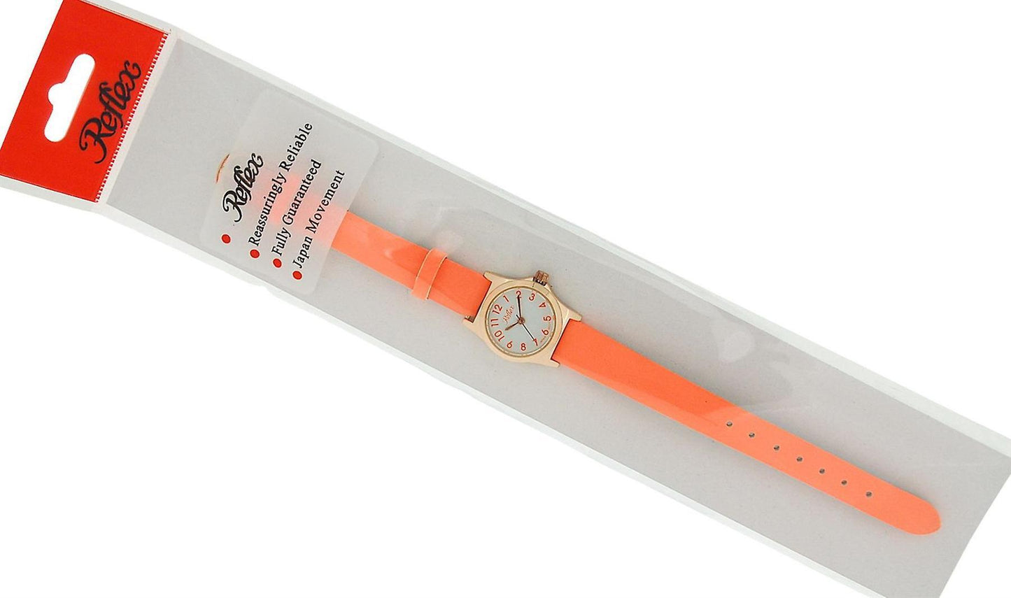 Reflex Girls Ladies White Dial Rose Gold Tone Metal Orange Strap Watch 101331LT
