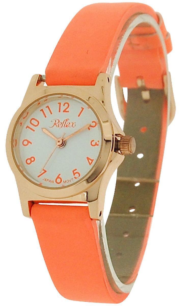 Reflex Girls Ladies White Dial Rose Gold Tone Metal Orange Strap Watch 101331LT