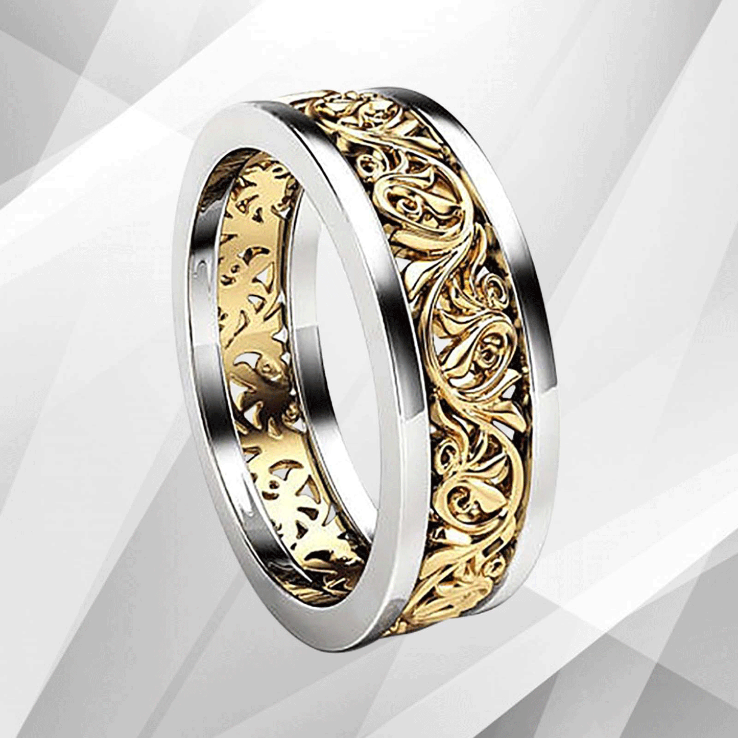 Two Colour 18Ct Yellow And White Gold Over Celtic Wedding Ring Band Hand Made, Ring Size K