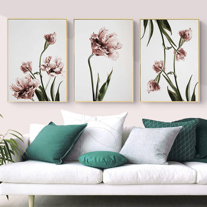 Wall Art 100cmx150cm Tulip Flower 3 Sets Gold Frame Canvas