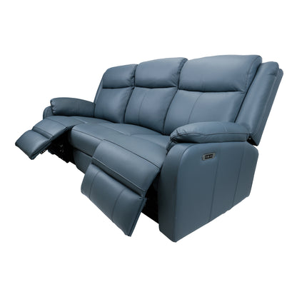 Bella 3+1+1 Seater Electric Recliner Genuine Leather Upholstered Lounge - Blue