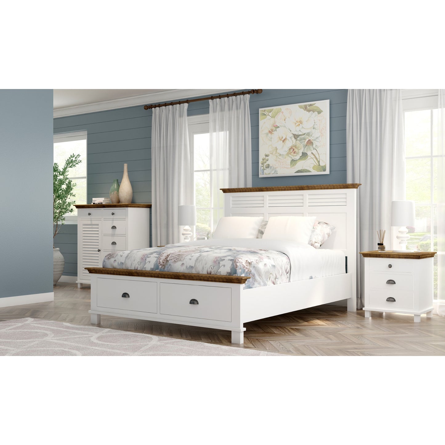 Virginia Bedside Tallboy 3pc Bedroom Set Drawers Nightstand Storage Cabinet -WHT