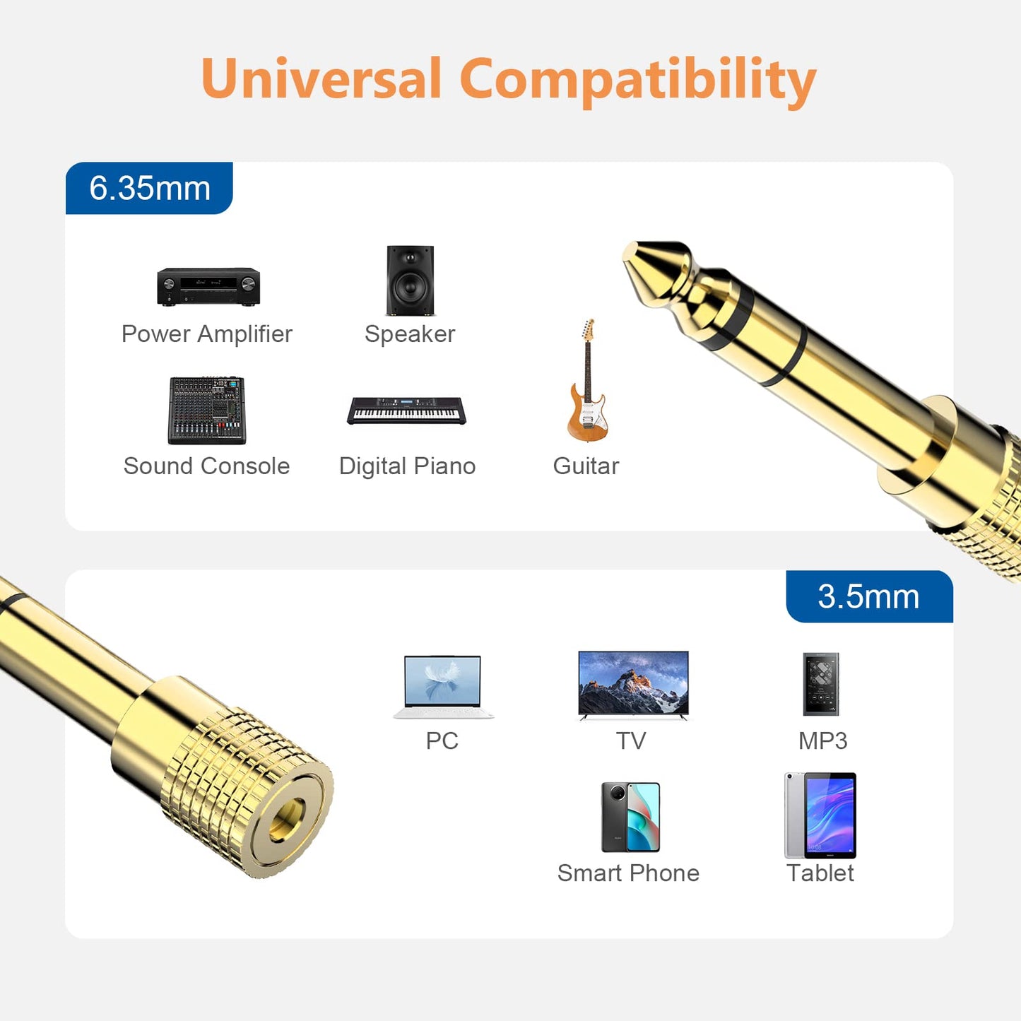 3.5mm Stereo Female to 6.35mm Male  Stereo Audio Jack Adapter for Aux Cable Guitar Amplifier Headphone