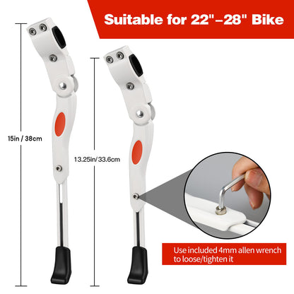 Adjustable Bike Kickstand Kickstand Rear Bicycle Stand for Bike 22"-28" White