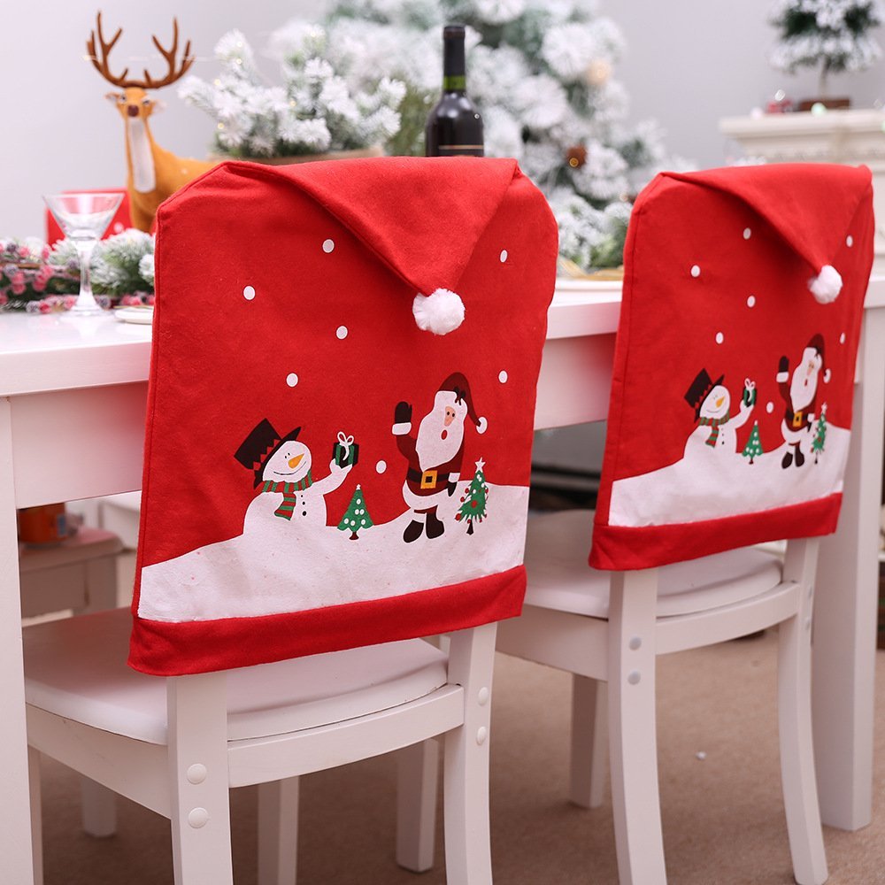 6-10x Christmas Santa Hat Chair Covers Table Cloth Dinner Home Décor Ornaments, Table Runner (34x176 cm)