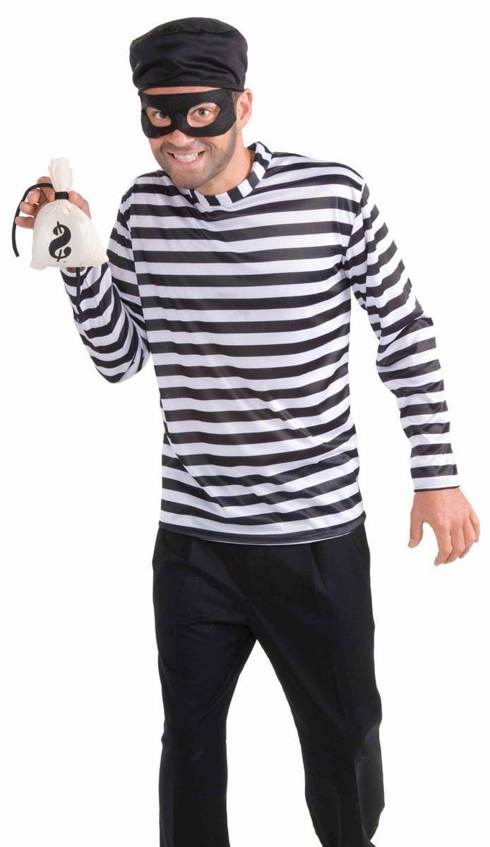 Burglar Costume Shirt w/Hat, Mask & Money Bag Adult Standard