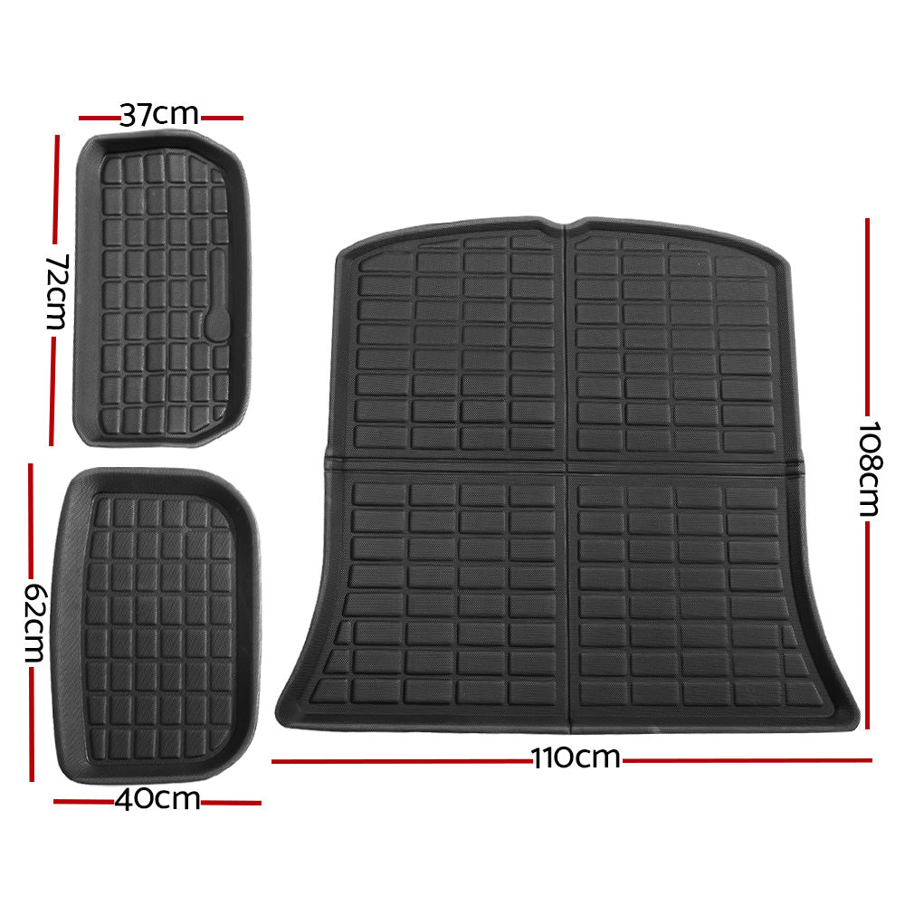 3PCS Car Rear Front Cargo Trunk Toolbox Luggage Rubber Mats for Tesla Model Y 2021-2022