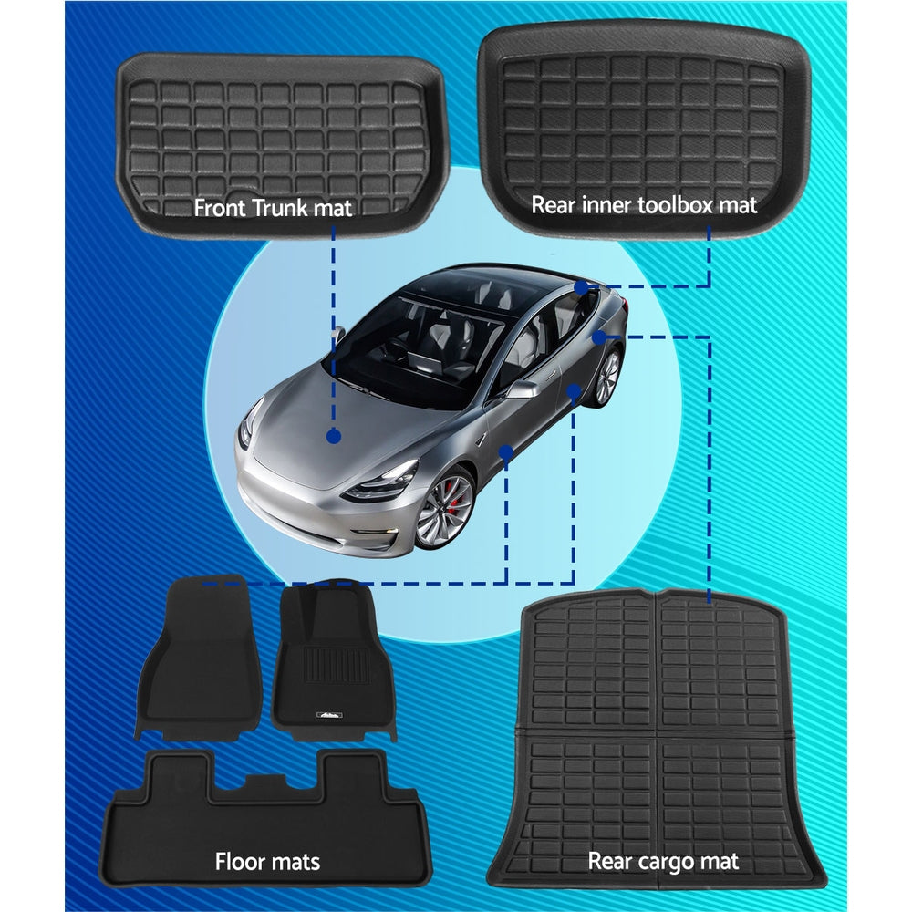 Weisshorn Car Rubber Floor Mats for Tesla Model Y Trunk Toolbox Cargo Mat Carpet