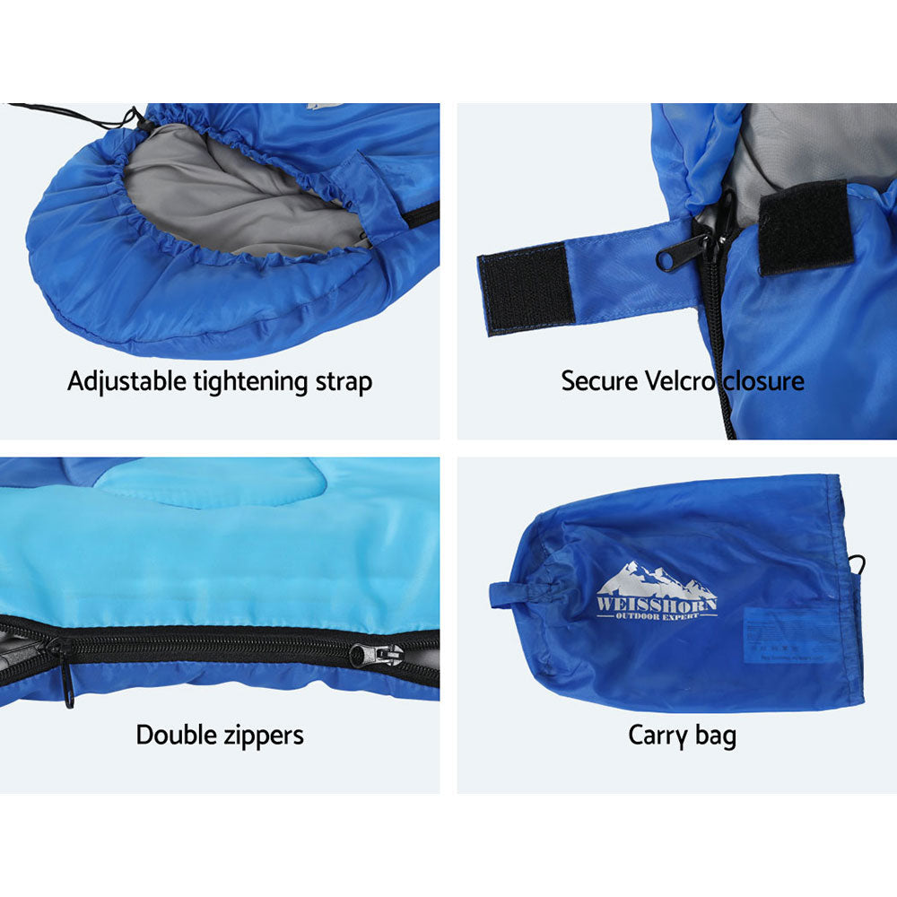 Weisshorn Sleeping Bag 136cm Kids Camping Hiking Winter Blue