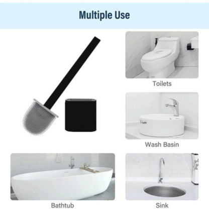 2PCS Bathroom Silicone Bristles Toilet Brush with Holder Creative Cleaning Brush