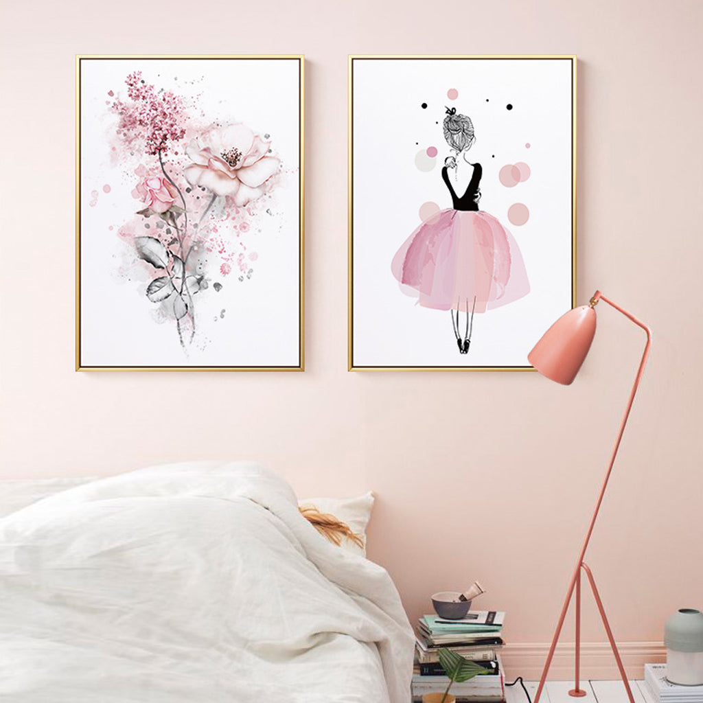 50cmx70cm Dancing Ballerina in Paris 2 Sets Gold Frame Canvas Wall Art