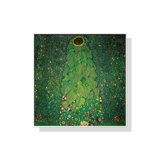 70cmx70cm Sunflower by Gustav Klimt White Frame Canvas Wall Art