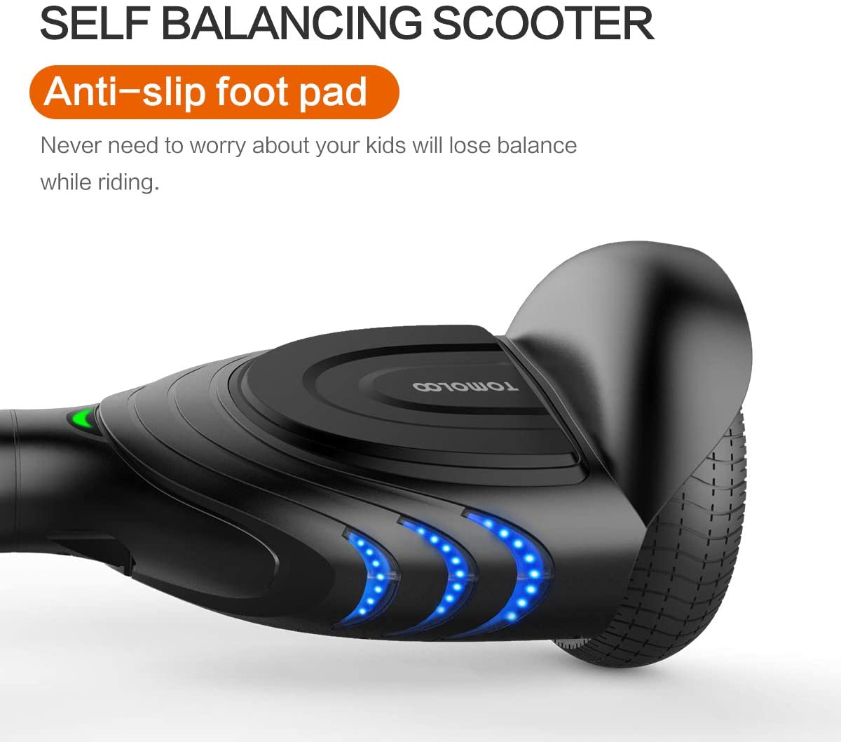 TOMOLOO UL Certified Hoverboard with Bluetooth Speaker and LED Lights Self Balancing Electric Hover Board Craft Skateboard Scooter Transporter Black