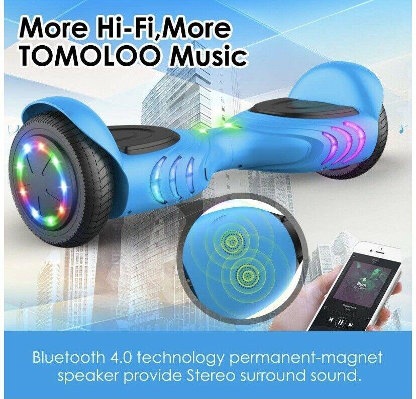 TOMOLOO UL Certified Hoverboard with Bluetooth Speaker and LED Lights Self Balancing Electric Hover Board Craft Skateboard Scooter Transporter Black