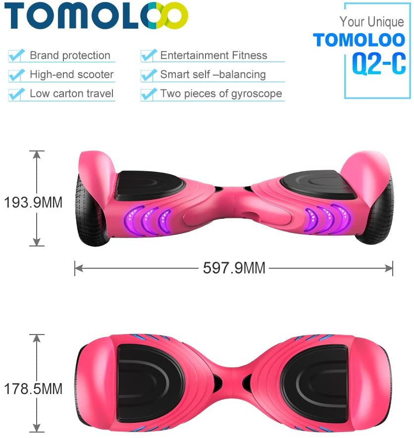 TOMOLOO UL Certified Hoverboard with Bluetooth Speaker and LED Lights Self Balancing Electric Hover Board Craft Skateboard Scooter PINK