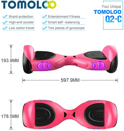 TOMOLOO UL Certified Hoverboard with Bluetooth Speaker and LED Lights Self Balancing Electric Hover Board Craft Skateboard Scooter PINK