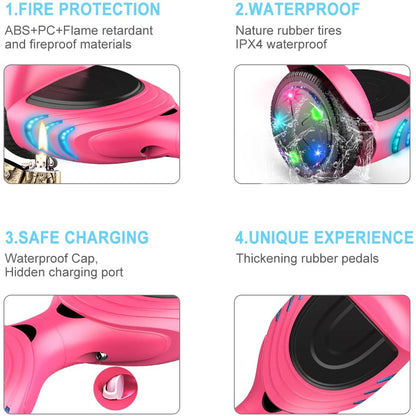 TOMOLOO UL Certified Hoverboard with Bluetooth Speaker and LED Lights Self Balancing Electric Hover Board Craft Skateboard Scooter PINK