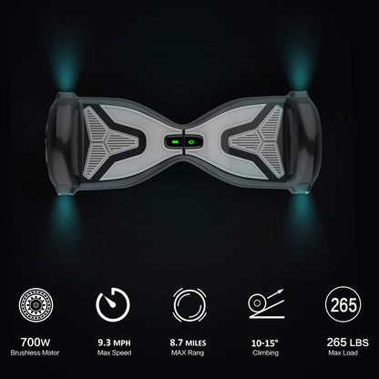 TOMOLOO 6.5" Hoverboard with Bluetooth Speaker and LED Lights Self Balancing Electric Scooter Hover board Skateboard UL2272 Black