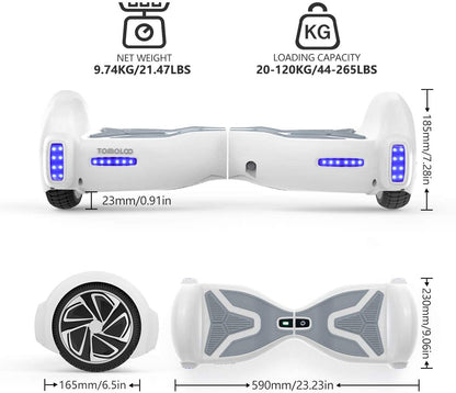 TOMOLOO 6.5" Hoverboard with Bluetooth Speaker and LED Lights Self Balancing Electric Scooter Hover board Skateboard UL2272 Black