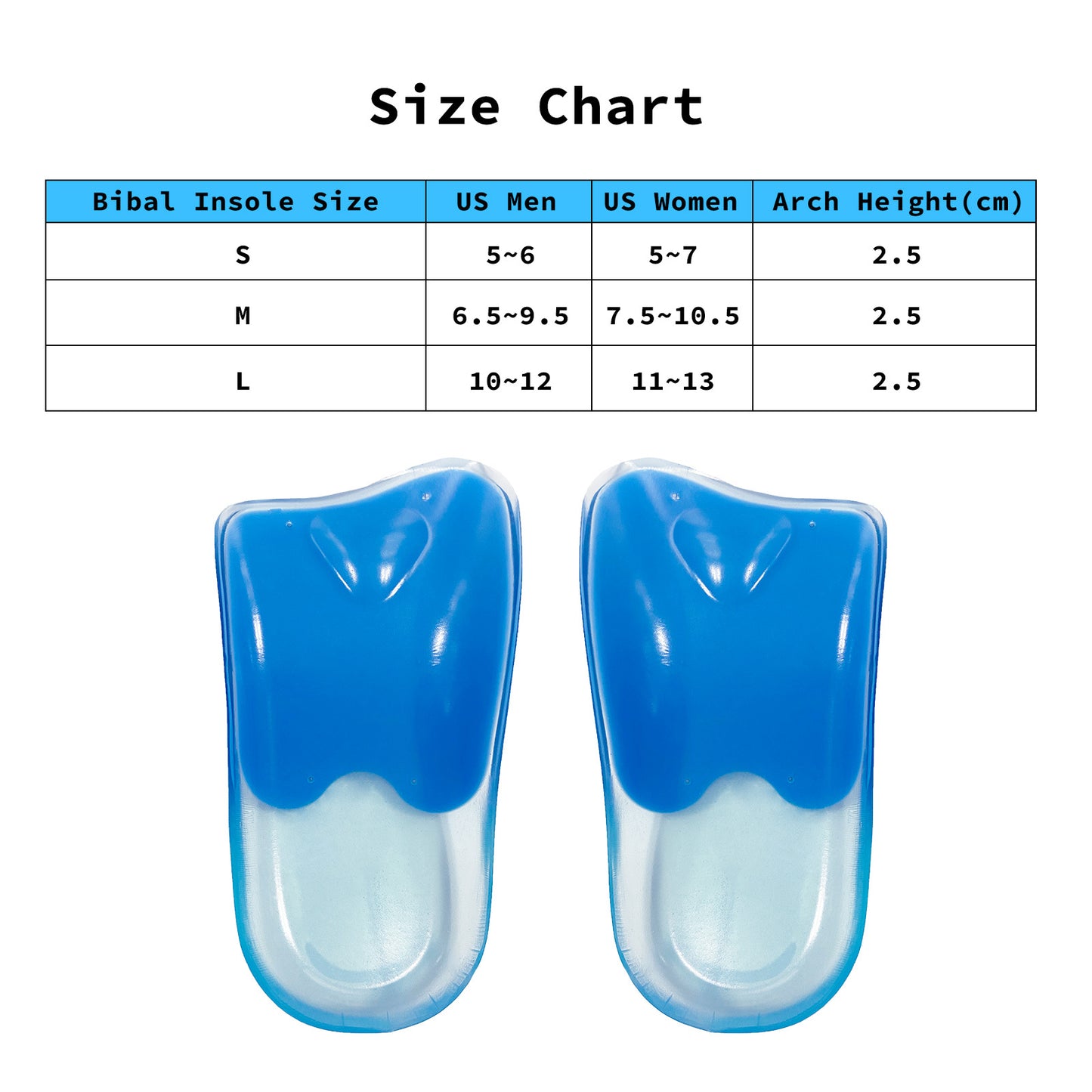 Bibal Insole 2X Pair L Size Gel Half Insoles Shoe Inserts Arch Support Foot Pad