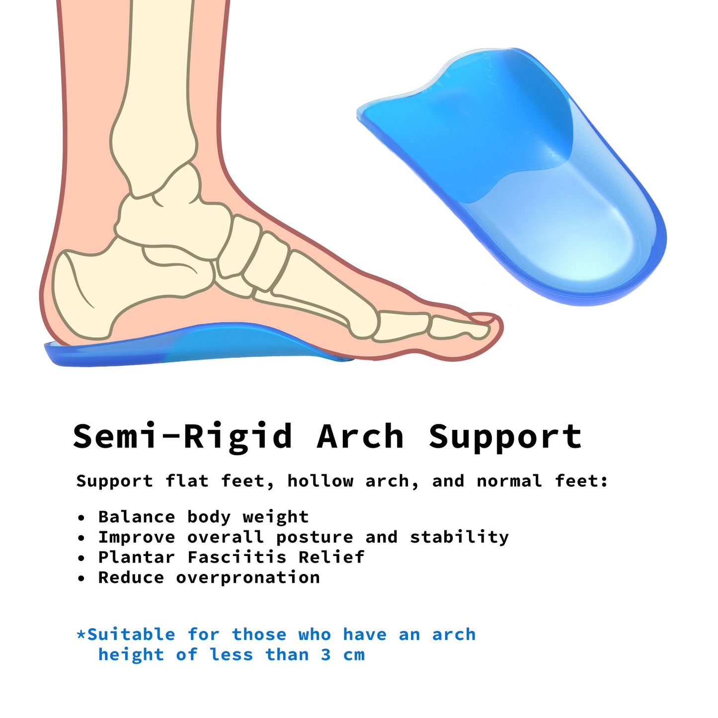 Bibal Insole 2X Set 3-Size Combo Gel Half Insoles Shoe Inserts Arch Support Foot Pad