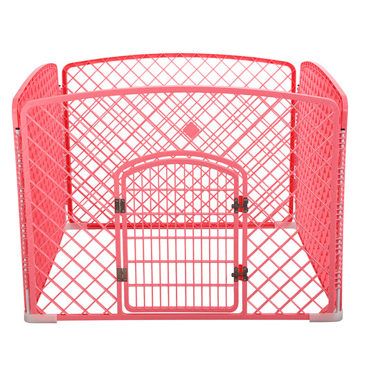 4 Panel Plastic Pet Pen Pet Foldable Fence Dog Fence Enclosure With Gate Pink- M