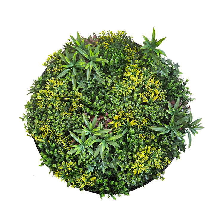 Artificial Green Wall Plant Panel Disc Garden Flower Art 100cm Grassy UV Resistant-Fireworks Black Frame