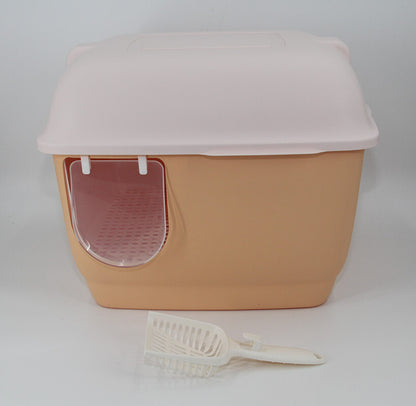 XL Portable Hooded Cat Toilet Litter Box Tray House with Handle and Scoop Brown