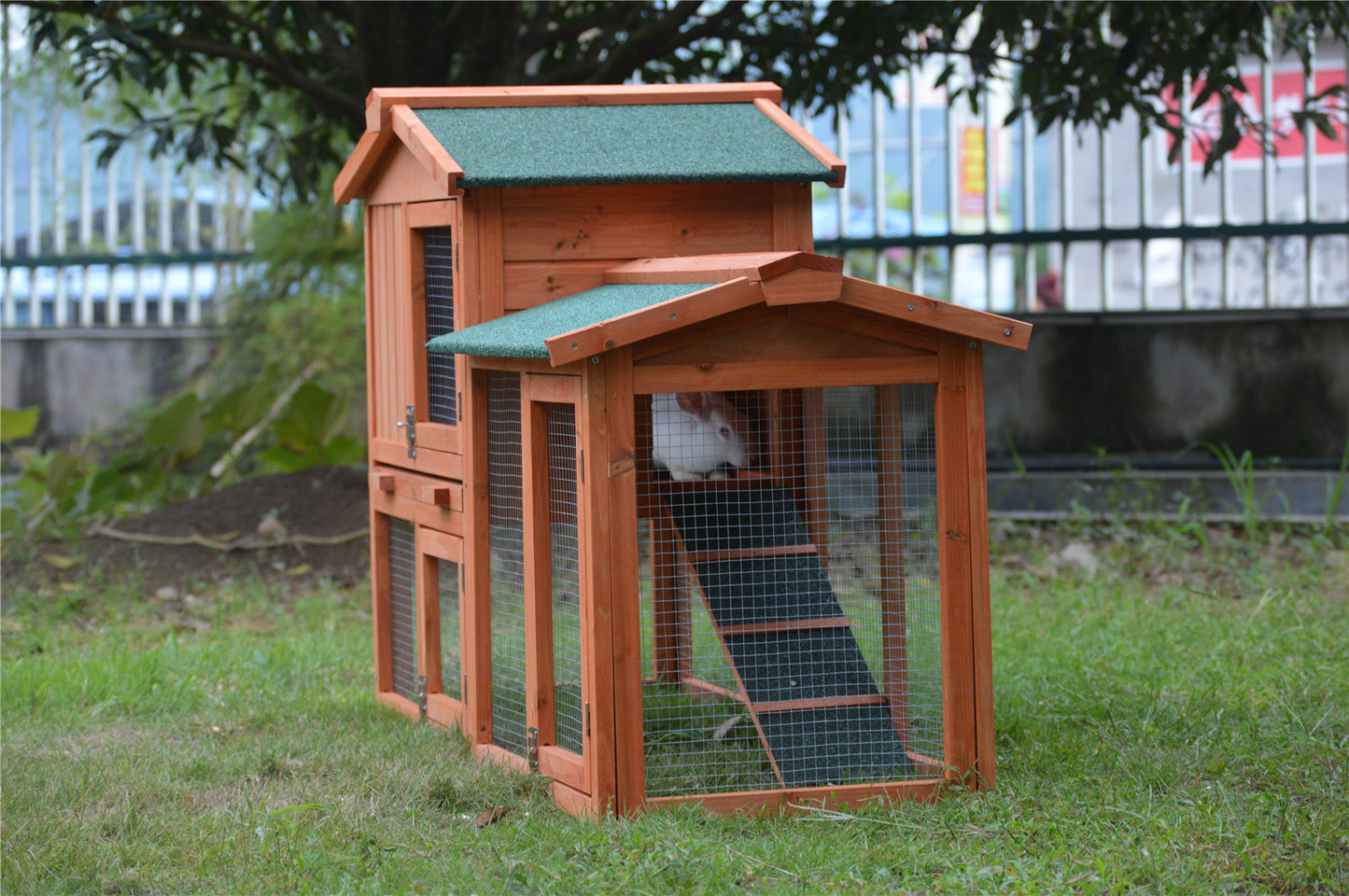 146cm Rabbit Hutch Metal Run Wooden Cage Guinea Pig Cage House