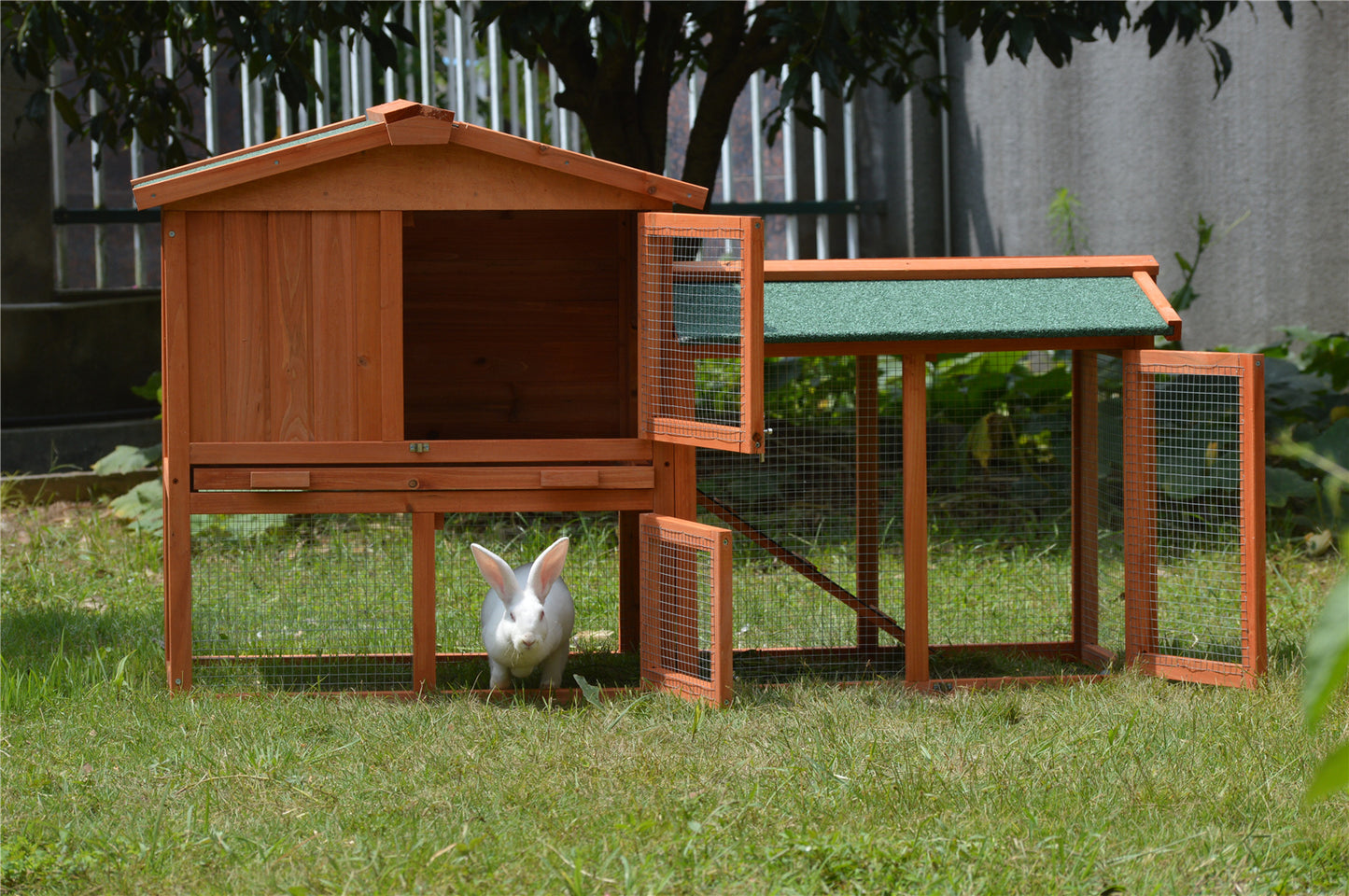 146cm Rabbit Hutch Metal Run Wooden Cage Guinea Pig Cage House