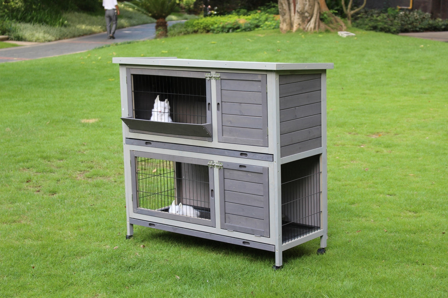 110cm XL Double Storey Rabbit Hutch Guinea Pig Cage , Ferret Cat cage W Wheel & Pull Out Tray