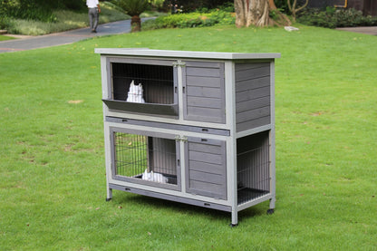 110cm XL Double Storey Rabbit Hutch Guinea Pig Cage , Ferret Cat cage W Wheel & Pull Out Tray