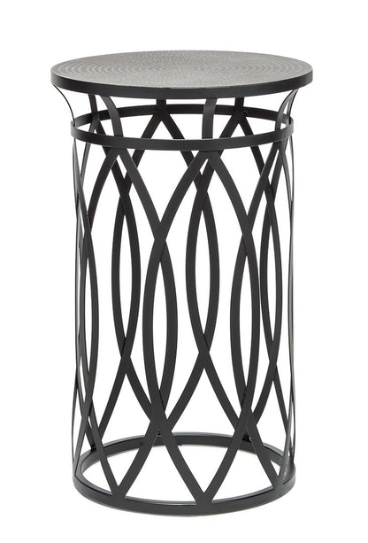 Black Round Iron Side Table with Cross Legs and Silver Finish Top