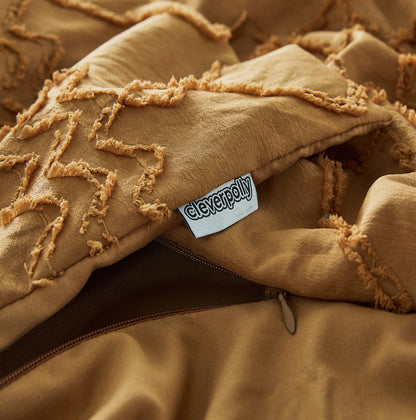 Tufted ultra soft microfiber quilt cover set-queen caramel