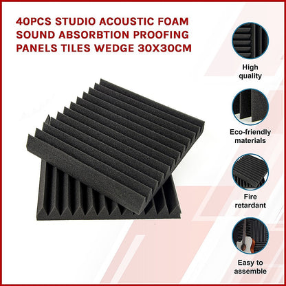 40pcs Studio Acoustic Foam Sound Absorbtion Proofing Panels Tiles Wedge 30X30CM