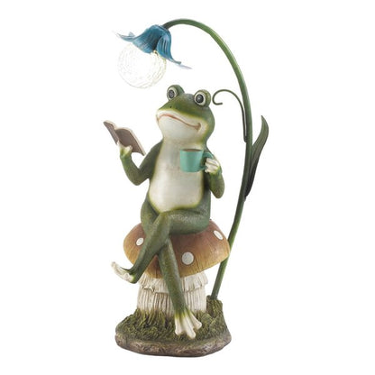 Summerfield Terrace Frog Reading on Mushroom Solar Garden Light