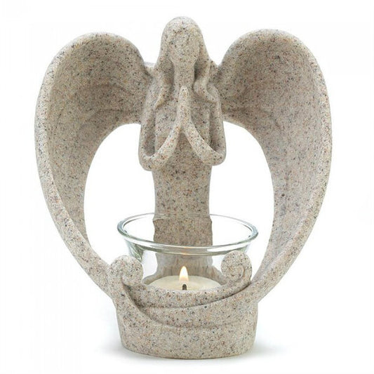 Wings of Devotion Sand-Look Angelic Candle Holder