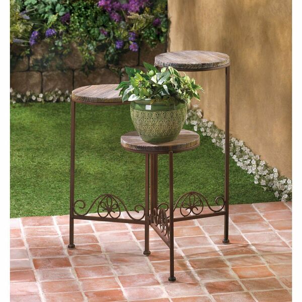 Summerfield Terrace Folding Wood-Top Multi-Level Plant Stand