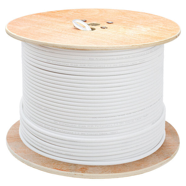 Wavenet 1036-N RG6 Quad Shield Wooden Spool - 1000 Feet White