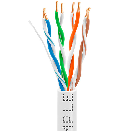 Wavenet 1300-N Cat5e Riser (CMR) 1000FT, 24 AWG  4 Pair Unshielded Twisted Pair (UTP) Solid Bare Copper, ETL Listed 350 MHz Ethernet PVC Cable, Bulk Ethernet Cable - White