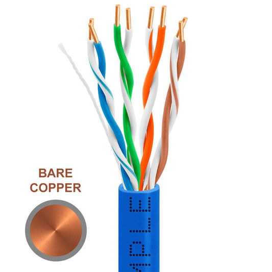 Wavenet 1301-N Cat5e Riser (CMR) 1000FT, 24 AWG  4 Pair Unshielded Twisted Pair (UTP) Solid Bare Copper, ETL Listed 350 MHz Ethernet PVC Cable, Bulk Ethernet Cable - Blue