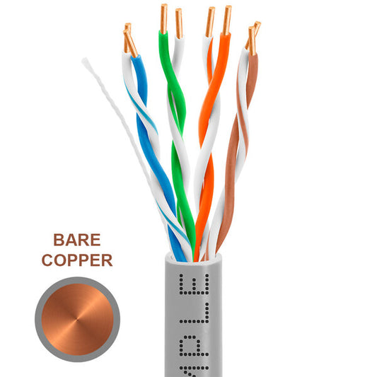 Wavenet 1302-N Cat5e Riser (CMR) 1000FT, 24 AWG  4 Pair Unshielded Twisted Pair (UTP) Solid Bare Copper, ETL Listed 350 MHz Ethernet PVC Cable, Bulk Ethernet Cable - Gray