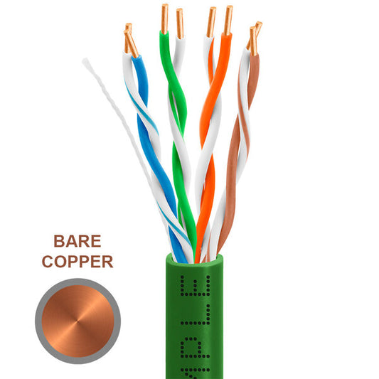 Wavenet 1305-N Cat5e Riser (CMR) 1000FT, 24 AWG  4 Pair Unshielded Twisted Pair (UTP) Solid Bare Copper, ETL Listed 350 MHz Ethernet PVC Cable, Bulk Ethernet Cable - Green