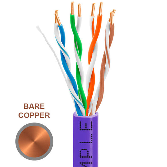 Wavenet 1306-N Cat5e Riser (CMR) 1000FT, 24 AWG  4 Pair Unshielded Twisted Pair (UTP) Solid Bare Copper, ETL Listed 350 MHz Ethernet PVC Cable, Bulk Ethernet Cable - Purple