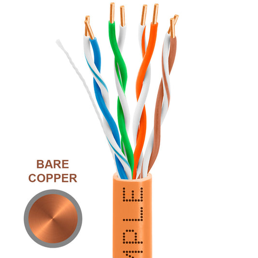 Wavenet 1307-N Cat5e Riser (CMR) 1000FT, 24 AWG  4 Pair Unshielded Twisted Pair (UTP) Solid Bare Copper, ETL Listed 350 MHz Ethernet PVC Cable, Bulk Ethernet Cable - Orange