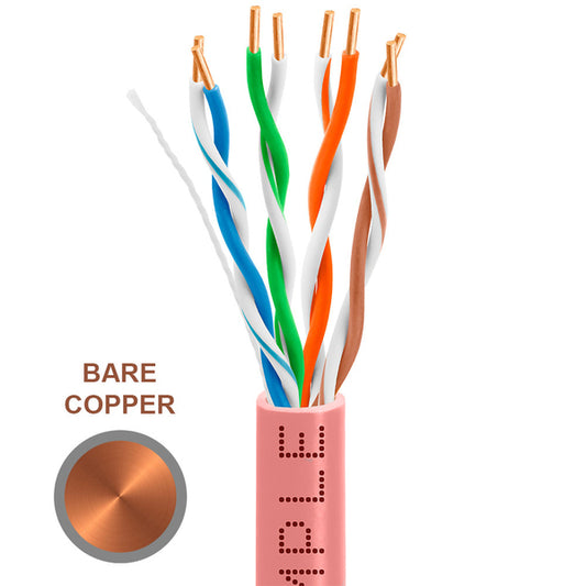 Wavenet 1308-N Cat5e Riser (CMR) 1000FT, 24 AWG  4 Pair Unshielded Twisted Pair (UTP) Solid Bare Copper, ETL Listed 350 MHz Ethernet PVC Cable, Bulk Ethernet Cable - Pink