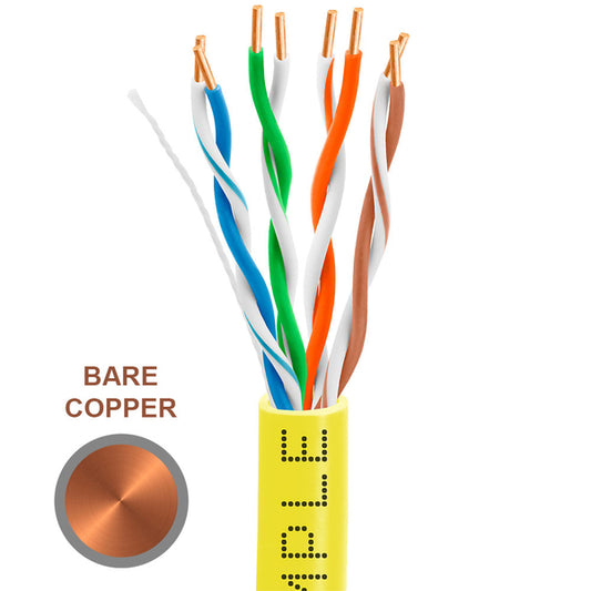 Wavenet 1309-N Cat5e Riser (CMR) 1000FT, 24 AWG  4 Pair Unshielded Twisted Pair (UTP) Solid Bare Copper, ETL Listed 350 MHz Ethernet PVC Cable, Bulk Ethernet Cable - Yellow