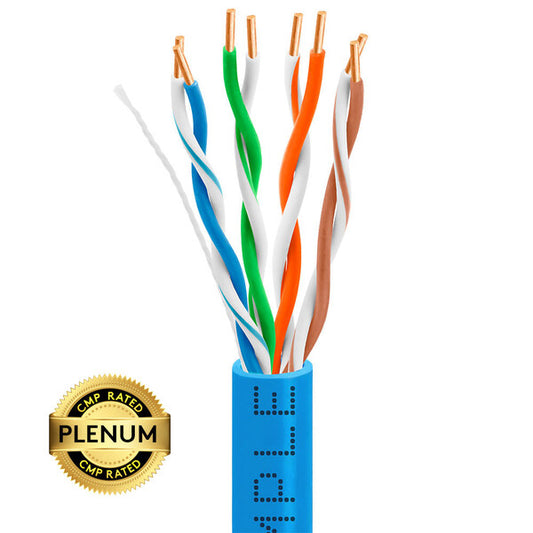 Wavenet 1325-N Cat5e Plenum (CMP) Cable, 1000FT, 24AWG 4 Pair Solid Bare Copper, 350MHz, ETL Listed, Unshielded Twisted Pair (UTP), Bulk Ethernet Cable - Blue