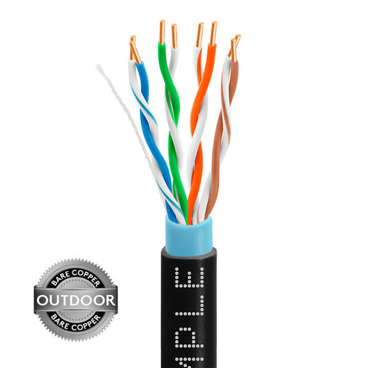 Wavenet 1338-N Cmple - Cat5e Outdoor DB Waterproof Solid Bare Copper Ethernet Cable, 24 AWG Unshielded Twisted Pair (UTP), Direct Burial Cat5e Wire - Black 1000 Feet